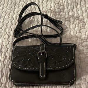 Patricia Nash Black Embossed Leather Crossbody Bag